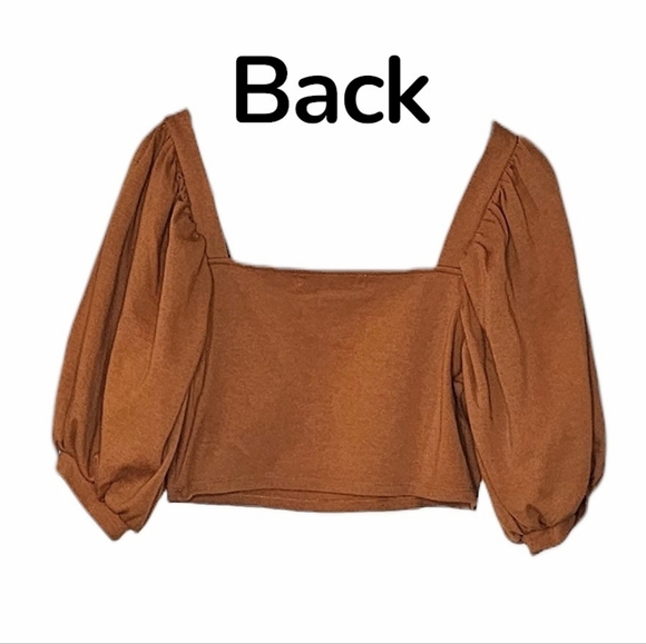 Oak + Fort Terracotta Tan Cotton Crop Top Square Neck Puff Half Sleeve size L - Picture 3 of 8